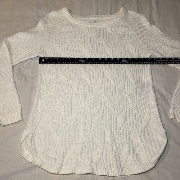 Sonoma Goods For Life Cableknit Sweater Womens L Cream Curved Hem Side Slits EUC - Picture 7 of 9